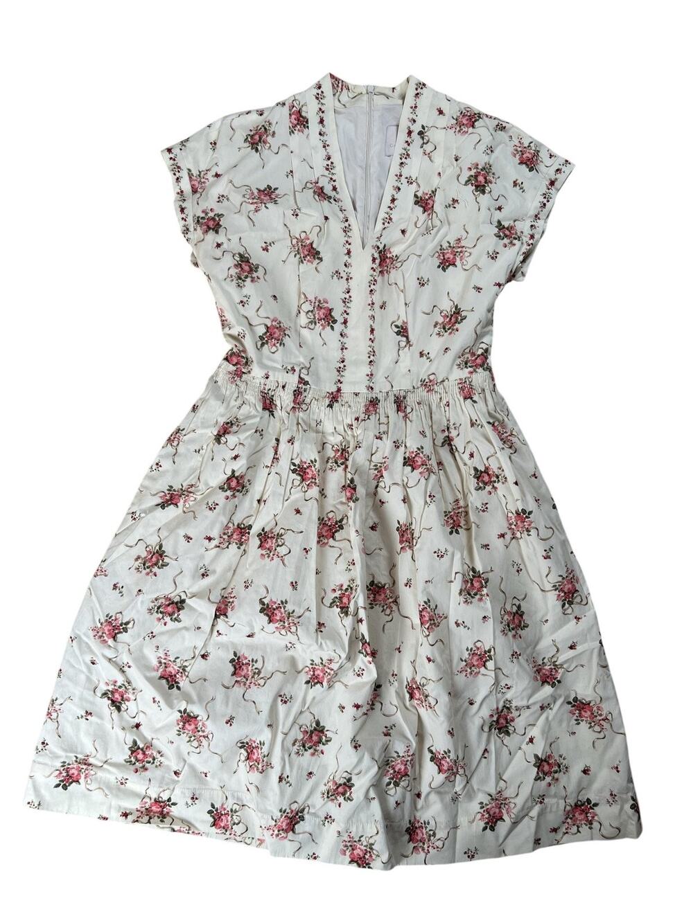 Gal Meets Glam Dress Womens 4 White Floral Knee Length Fit & Flare V-Neck